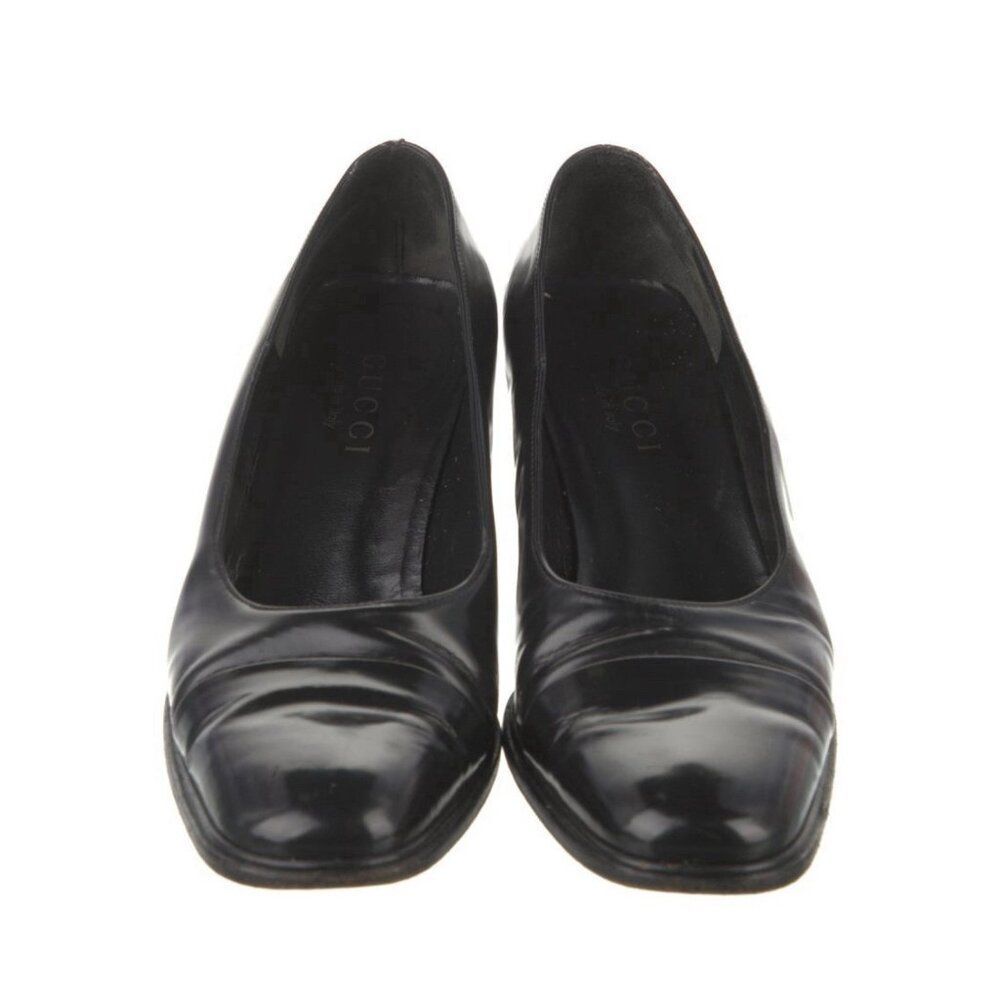 Gucci Authentic Vintage Solid Black Leather Block Heel Pumps Heels 6.5 - Picture 3 of 9